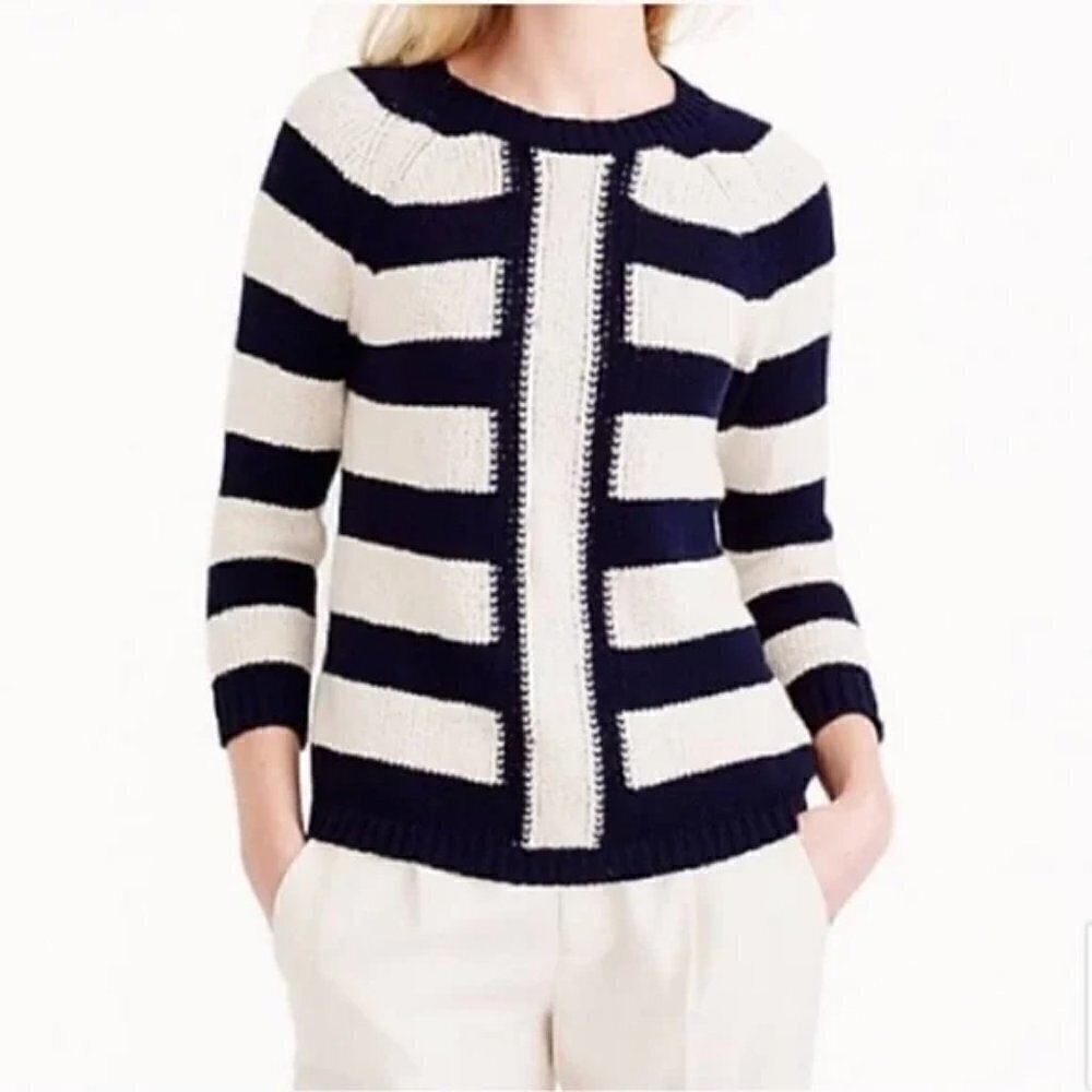 J. Crew Cotton Linen Blend Striped Chunky Knit Sweater Size M